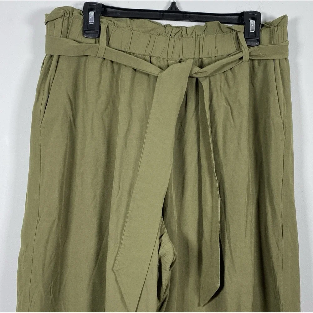 POINT SUR J. Crew Paperbag Pants High Rise Wide Leg Cropped Pants‎ Green Sz 10
